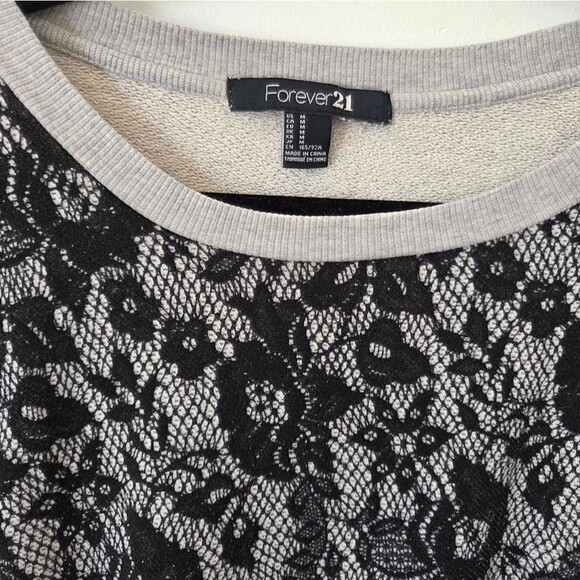 Forever21 Black Lace Sweatshirt Gray Pullover Whimsigoth Romantic Witchy Small - Picture 7 of 9